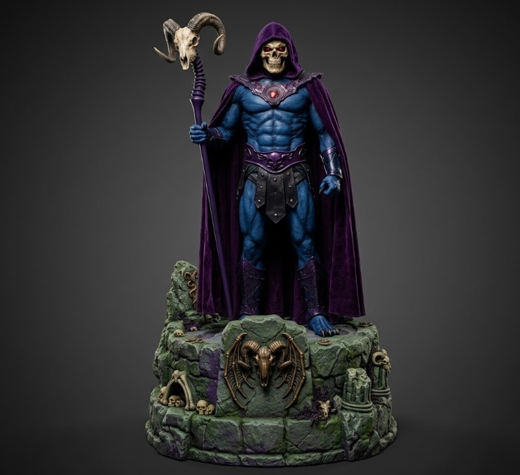 Skeletor es el villano principal de la saga Masters of the Universe, creado en los años 80 como antagonista de He-Man. Es un hechicero malvado con rostro de calavera, obsesionado con conquistar el Castillo Grayskull y dominar Eternia.